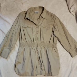 Dress barn size xl tan button down shirt